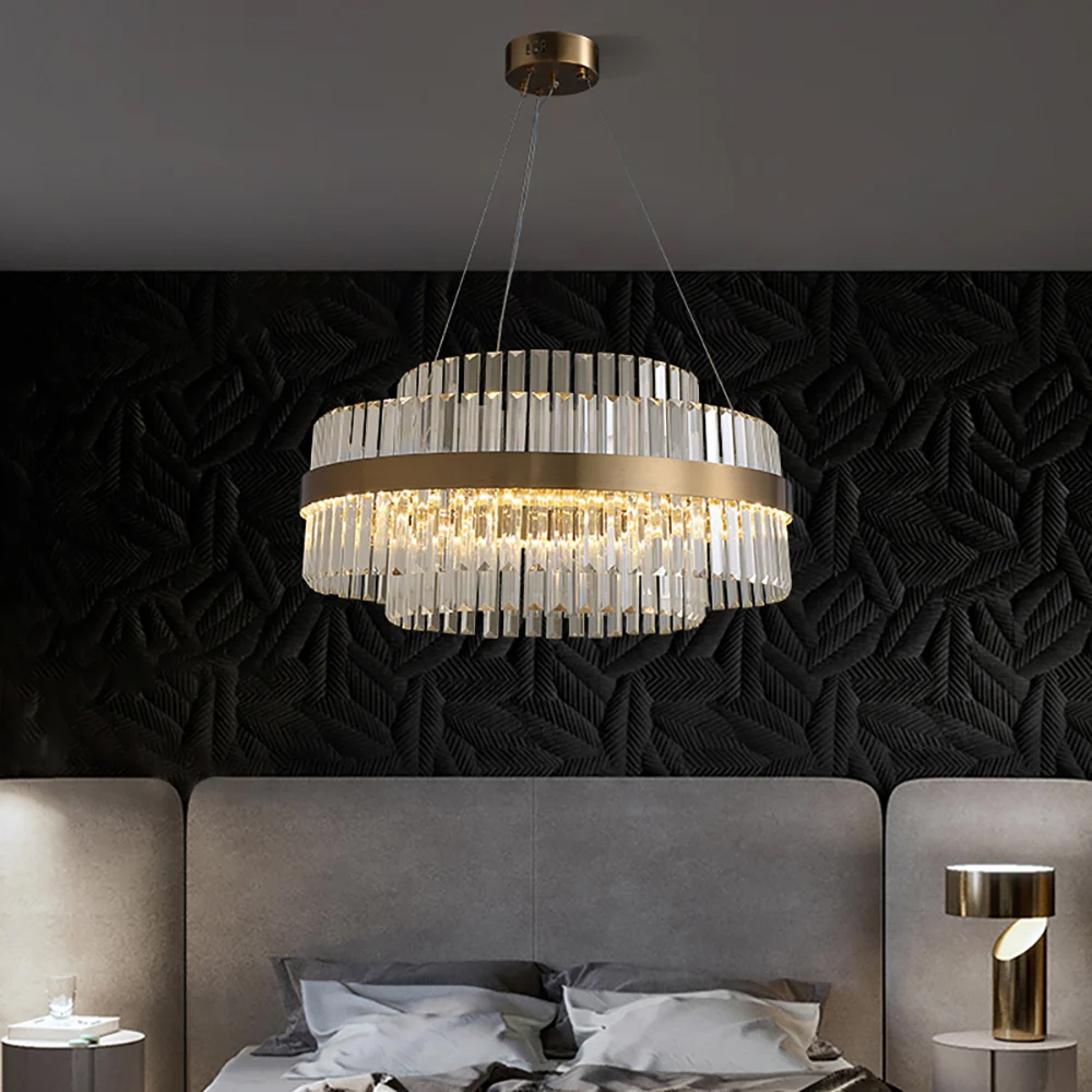 Fixedo Modern Crystal LED Chandelier & Kitchen Island Light Set