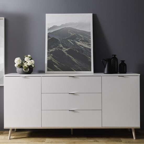 Eridanus Medium Wooden Sideboard In White And Sonoma Oak