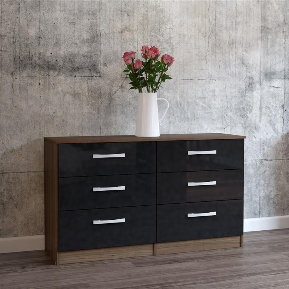 Lynx 6 Drawer Chest Walnut and Black