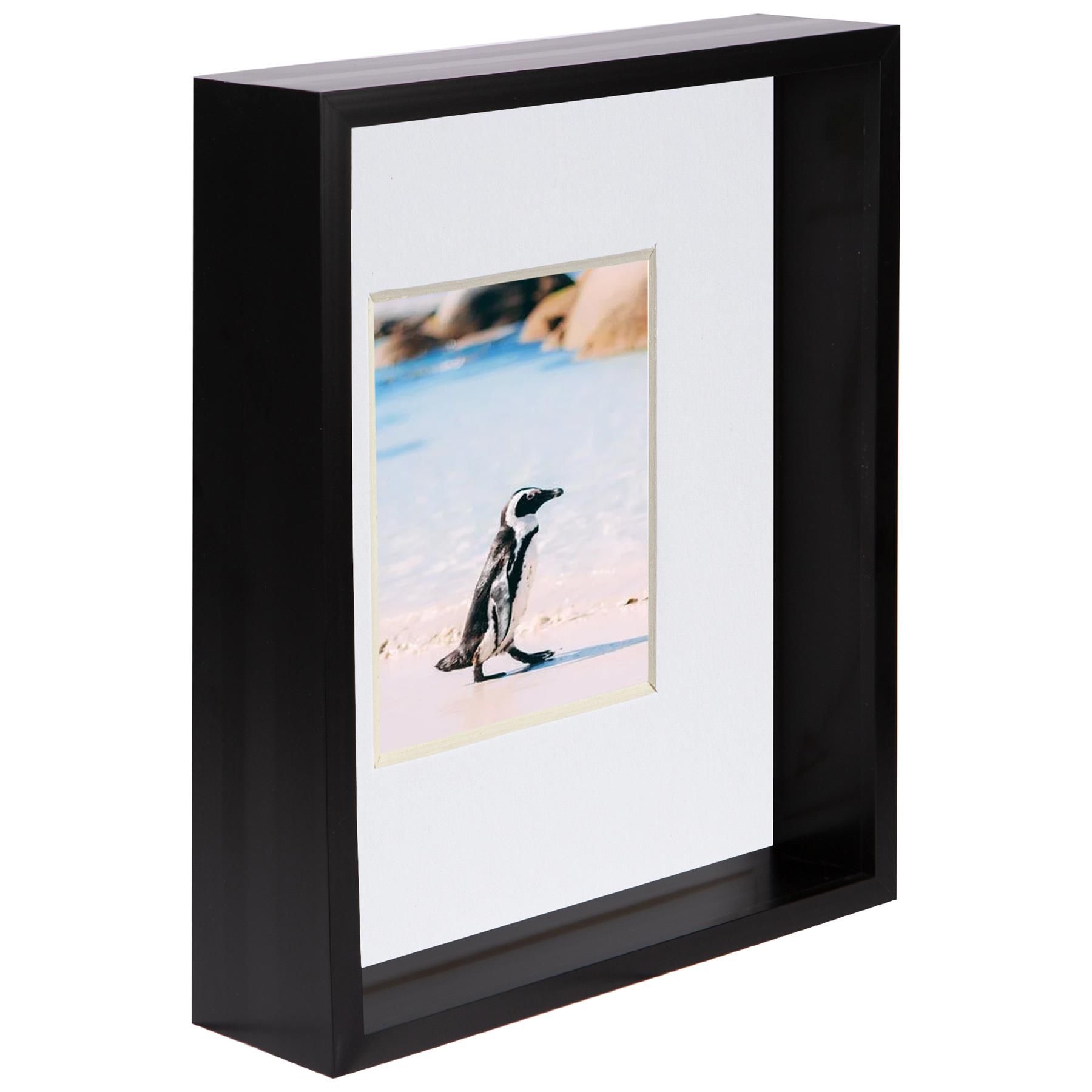 Nicola Spring 8" x 10" 3D Deep Box Photo Frame - 4" x 6" Mount - Black in White