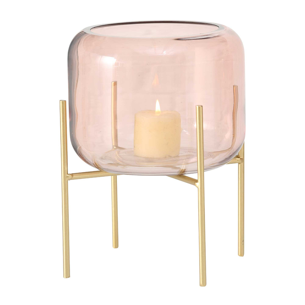 Light Blush Glass Hurricane on Stand
