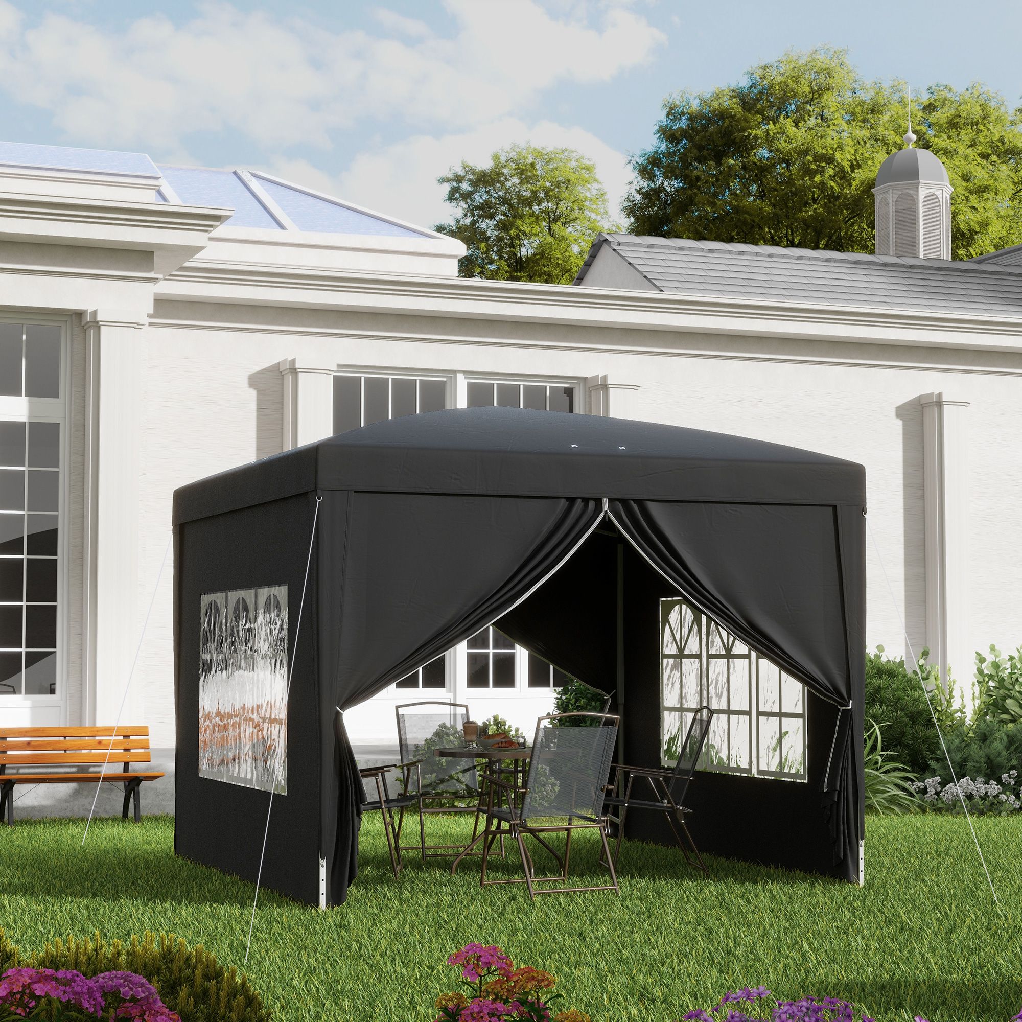 OUTSUNNY 3mx3m Pop Up Gazebo Party Tent Canopy Marquee with Storage Bag in Black