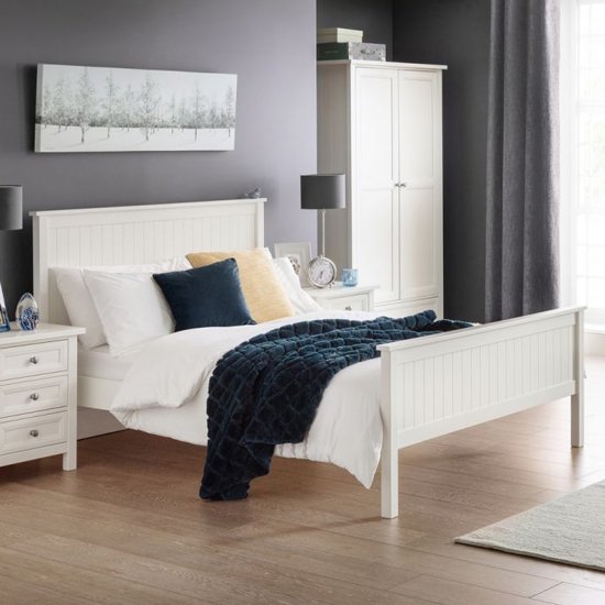 Maine Wooden Double Bed In Surf White