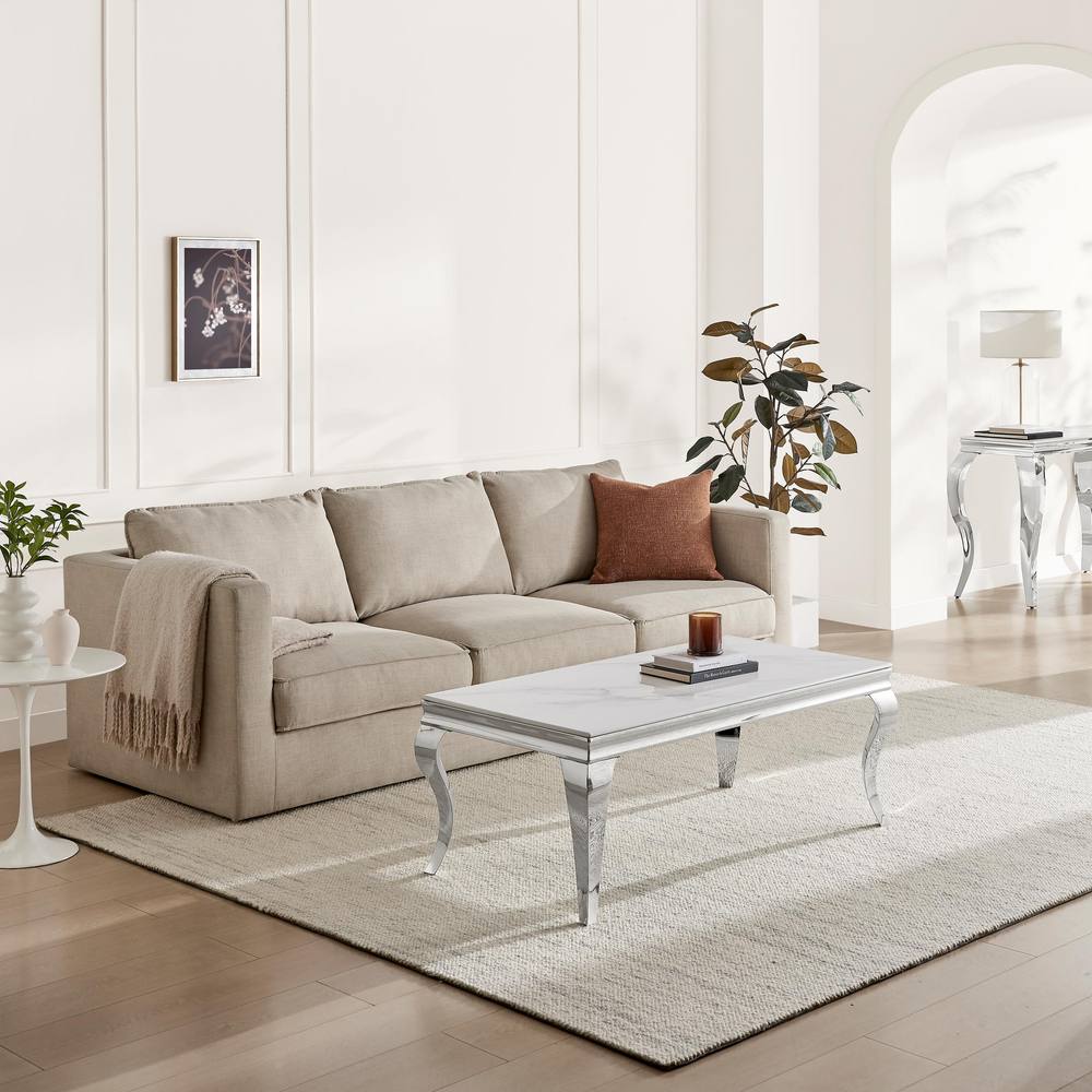FurnitureboxUK Skye Rectangular White Marble Glass & Metal Coffee Table