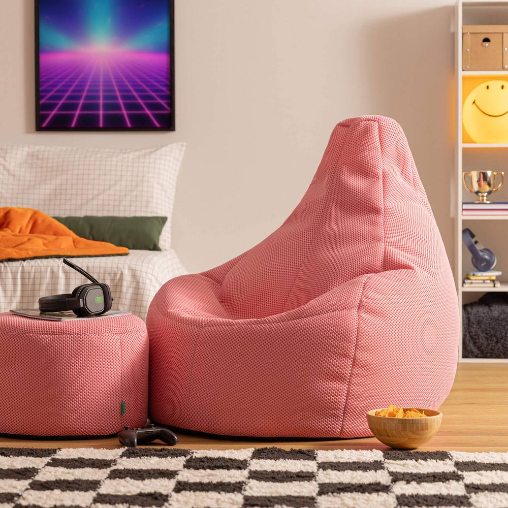icon Gaming Performance Mesh XL Recliner Bean Bag & Footstool in Pink