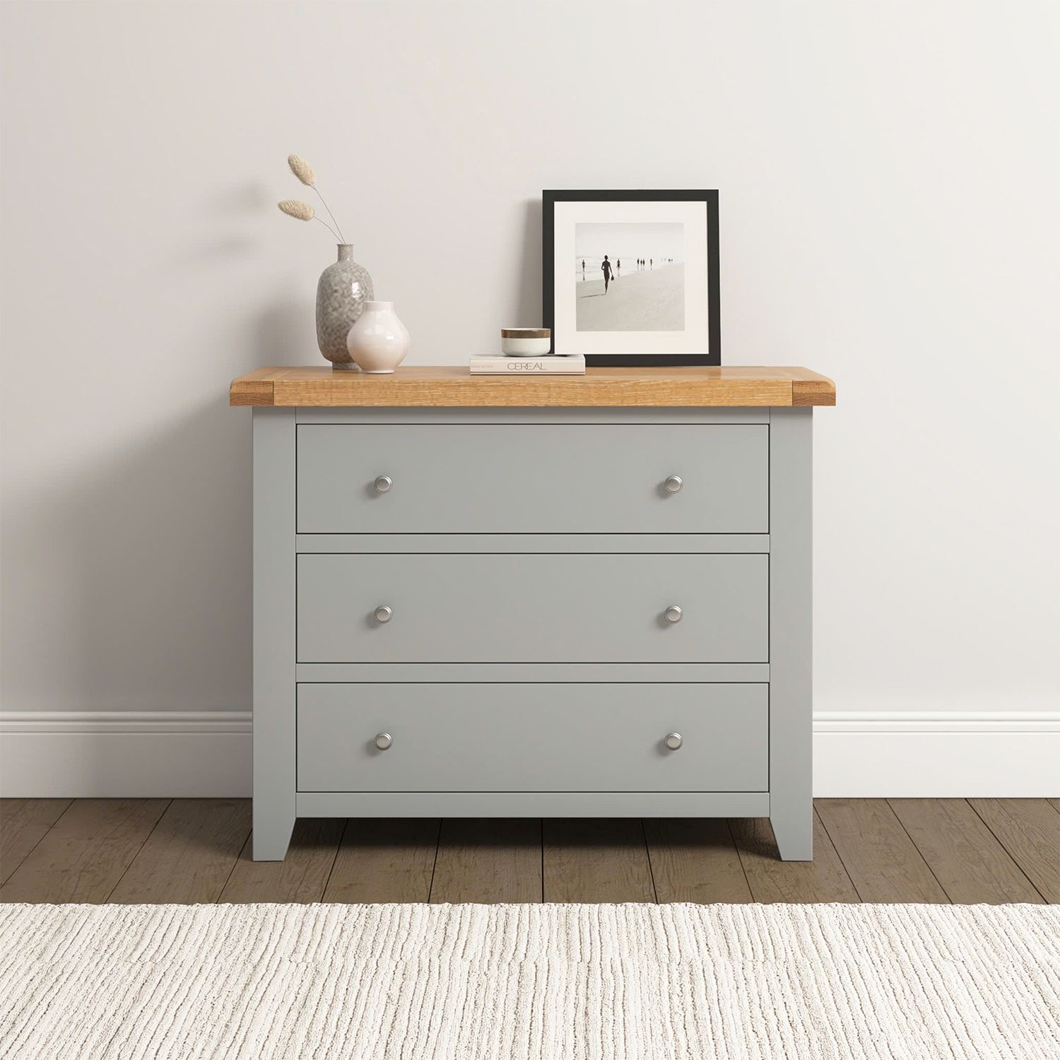 Seconique Windsor 3 Drawer Chest (Fully Assembled) in Light Grey