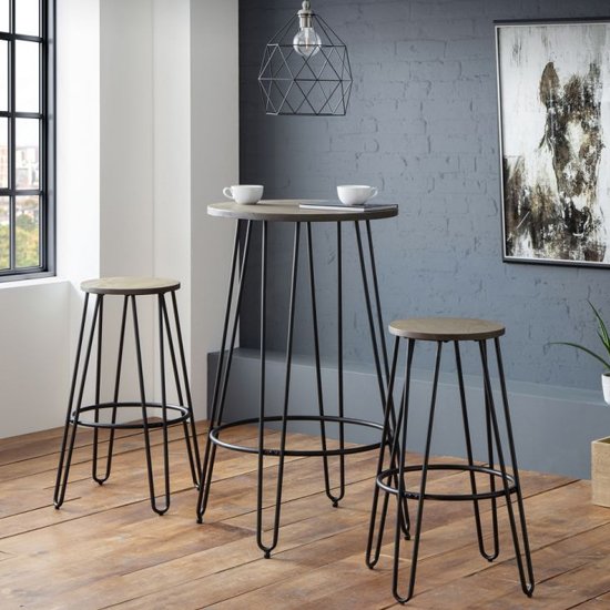 Dalston Wooden Round Bar Table In Mocha Elm
