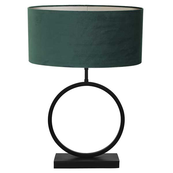 Matt Black Circular Table Lamp  Green Velvet Shade