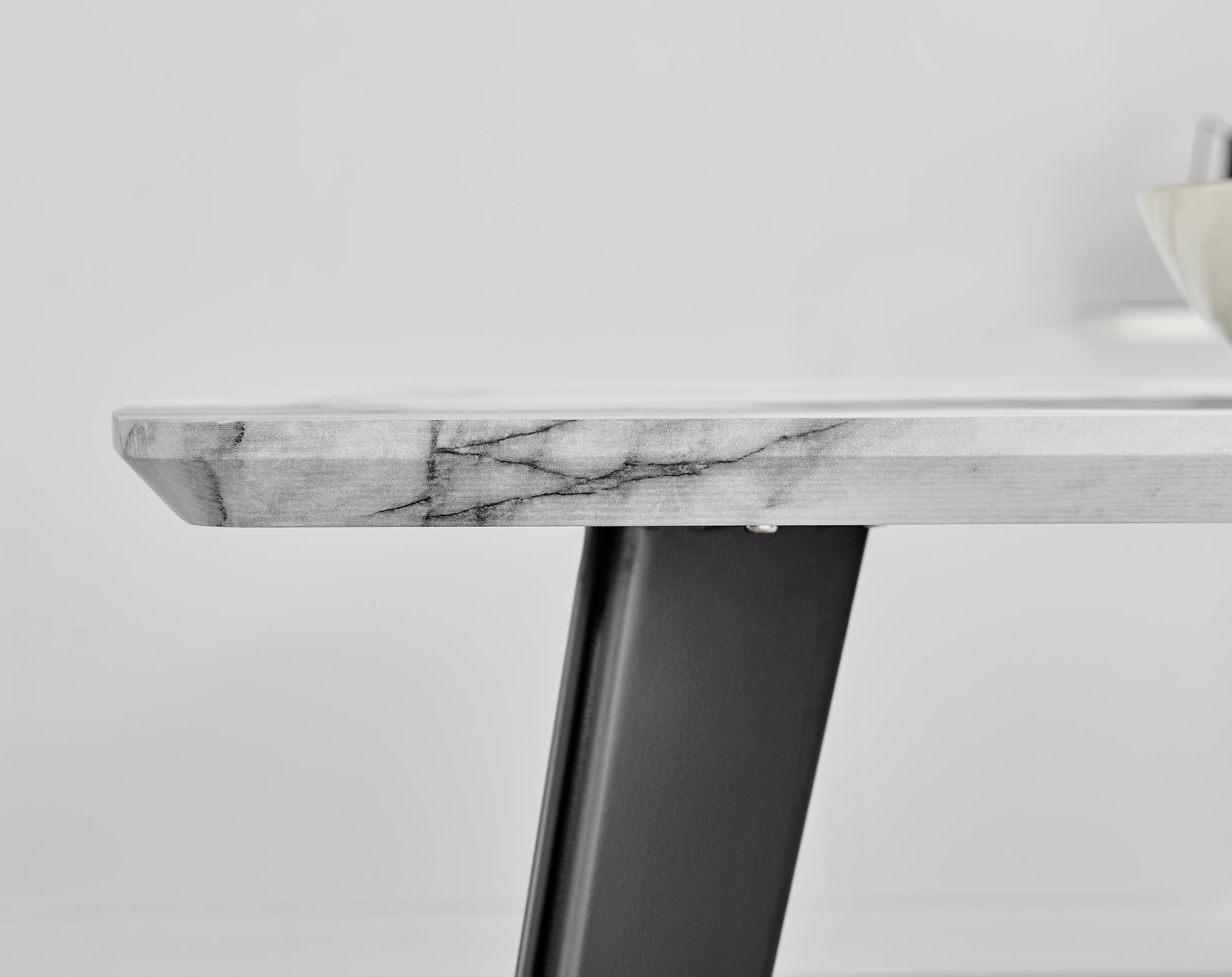 FurnitureboxUK Andria Marble Effect Dining Table With Black Legs & 6 Pesaro Velvet Silver Leg Chairs in Navy 5