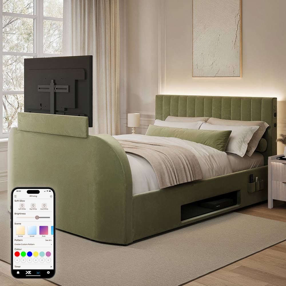 X Rocker Maisie 5.1 Ottoman TV Lift Bed, Surround Sound & App Controlled LED in Olive