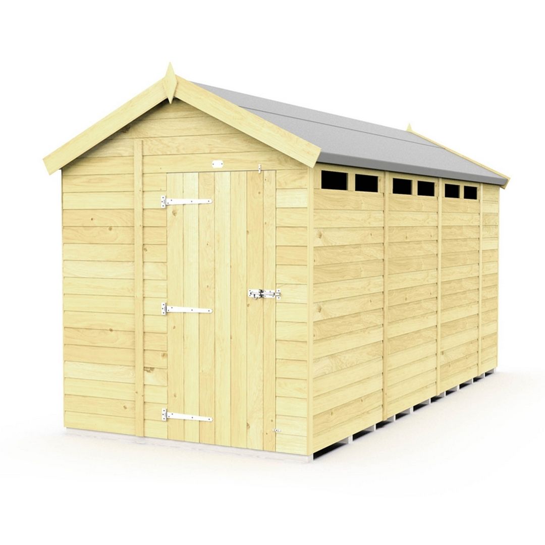 Buttercup Farm 6 x 15 Feet Apex Security Shed - Single Door - L454 x W175 x H217 cm in Brown
