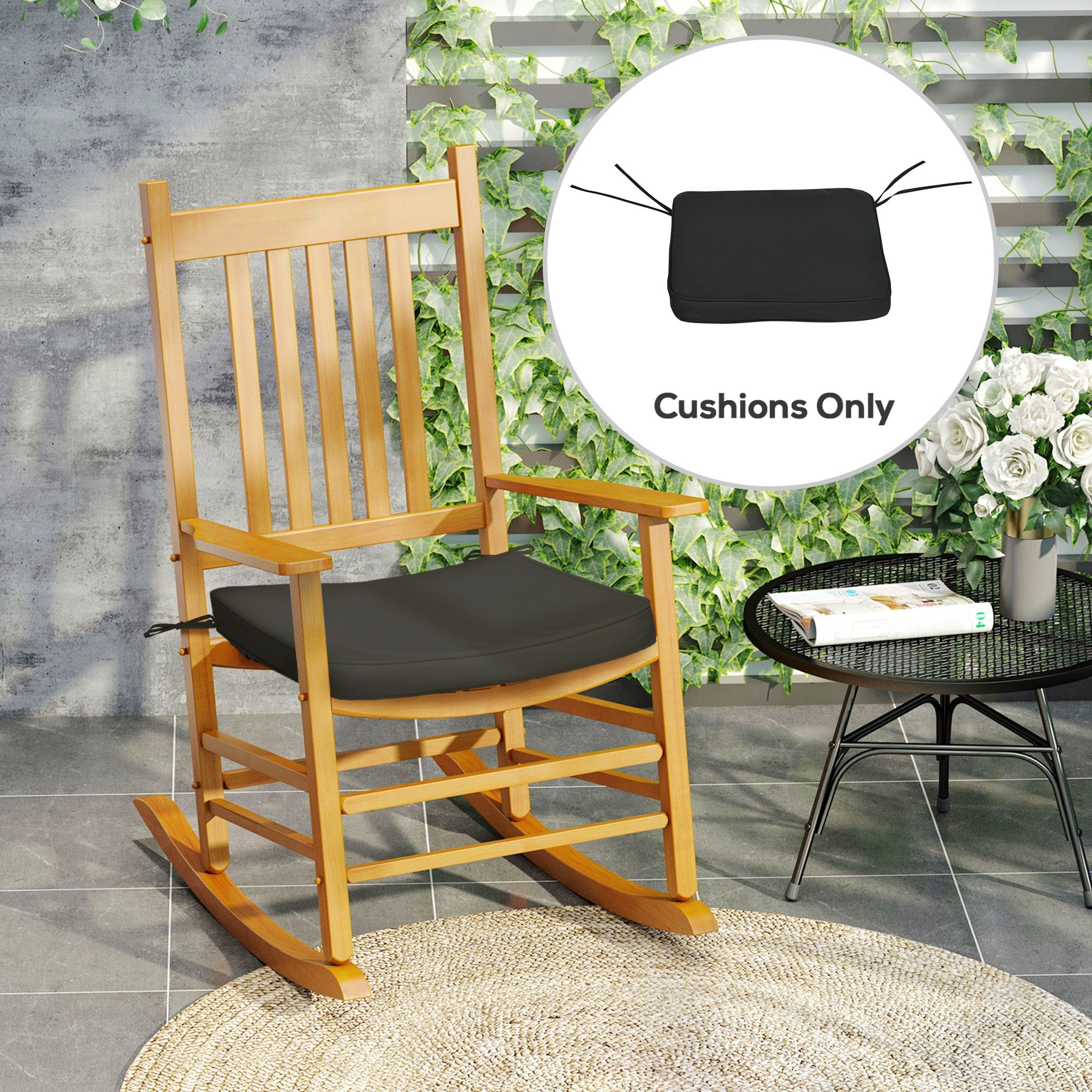 OUTSUNNY Set of 6 Chair Cushion Seat Pads Dining Chair w/ Straps in Black