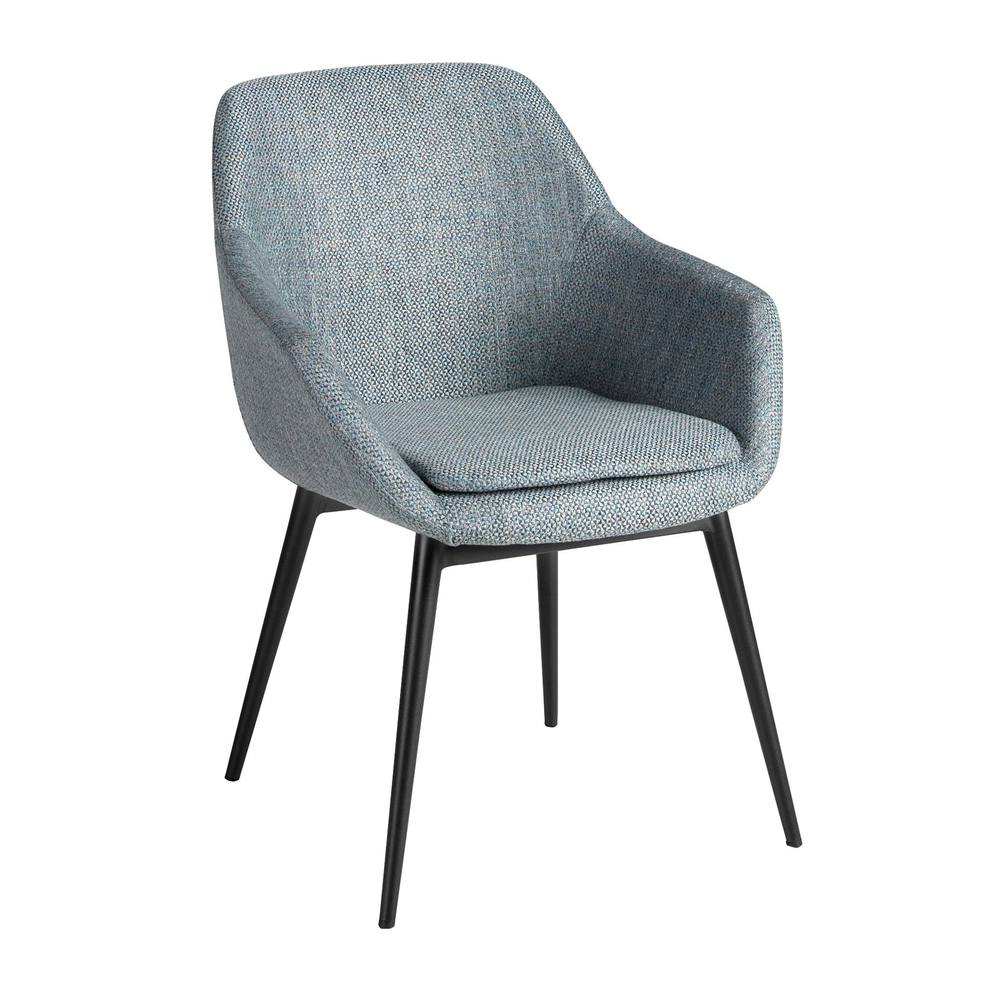 Angel Cerda Greyish-Blue Marbled Fabric Dining Chair with Black Steel Legs in Blue