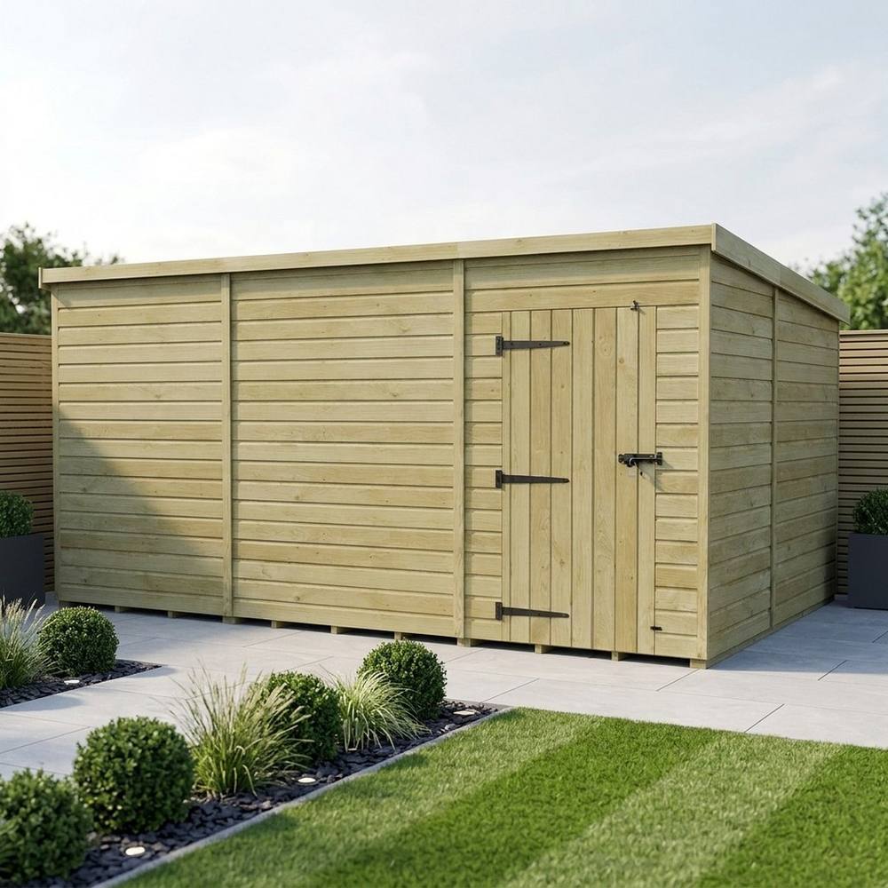 Buttercup Farm 17ft x 10ft Pent Garden Shed Single Door No Windows - Timber in Brown 2