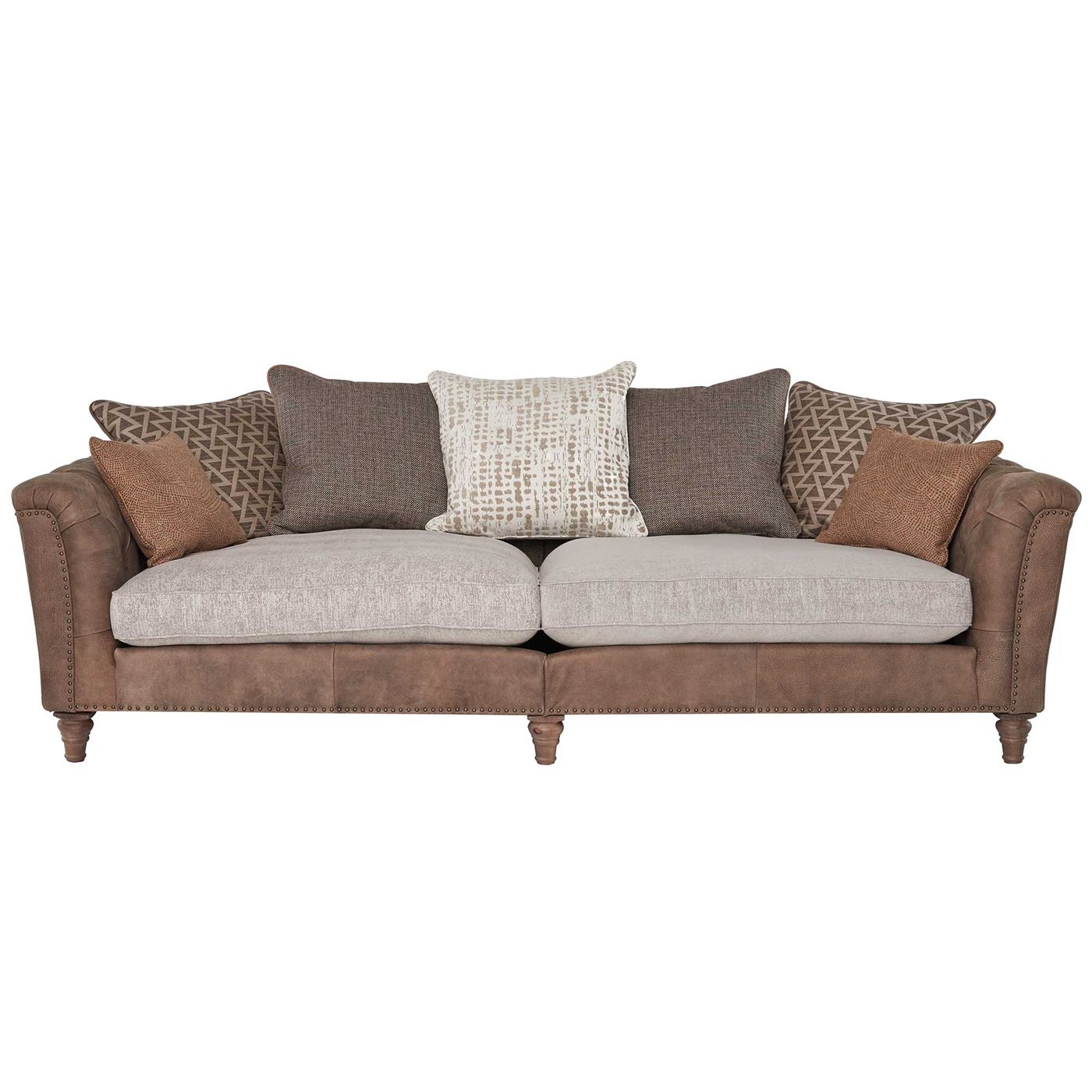 Darwin Grand Split Frame Pillow Back Sofa, Leather and Fabric Mix