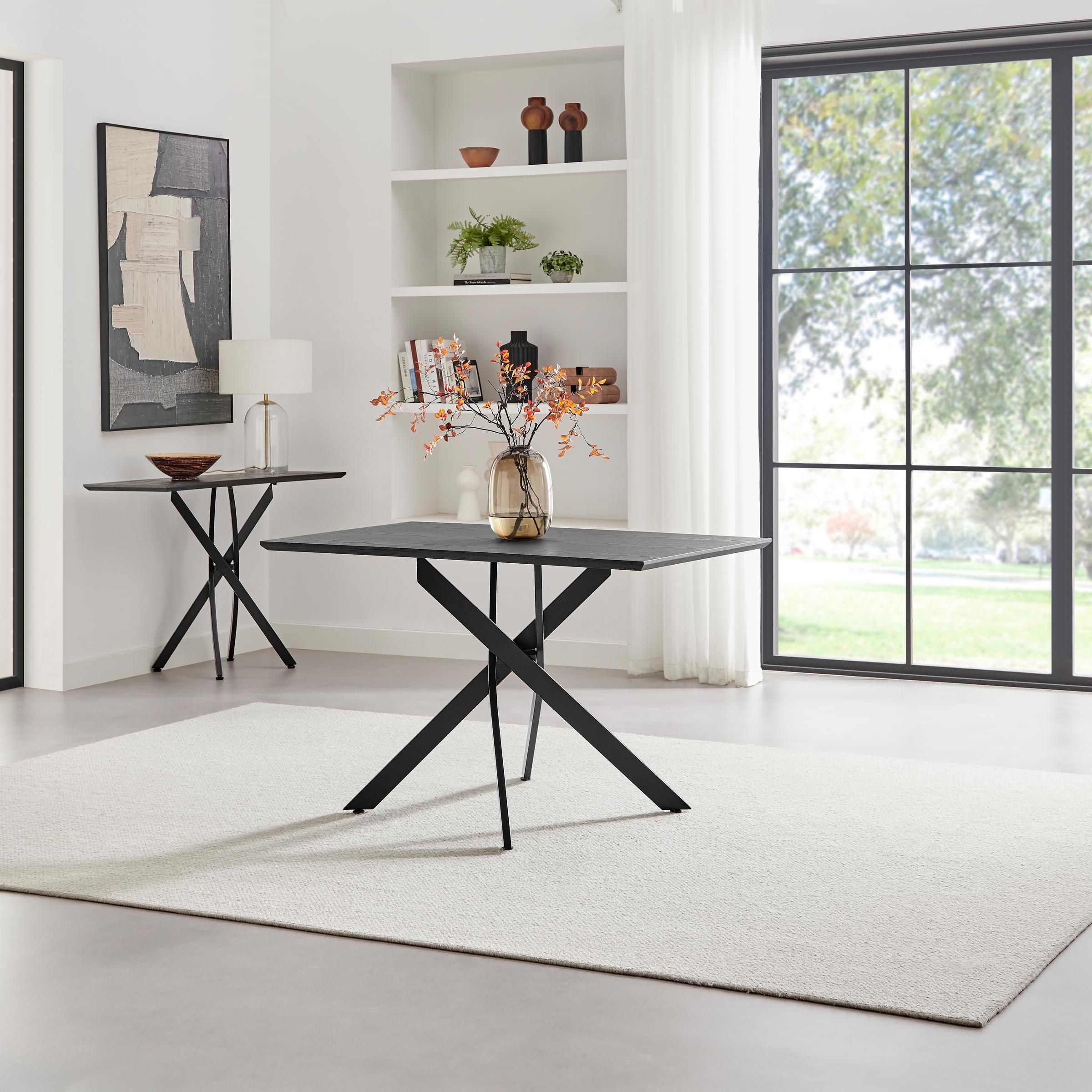 FurnitureboxUK Leonardo Rectangular Black Wood & Metal 4 Seater Dining Table