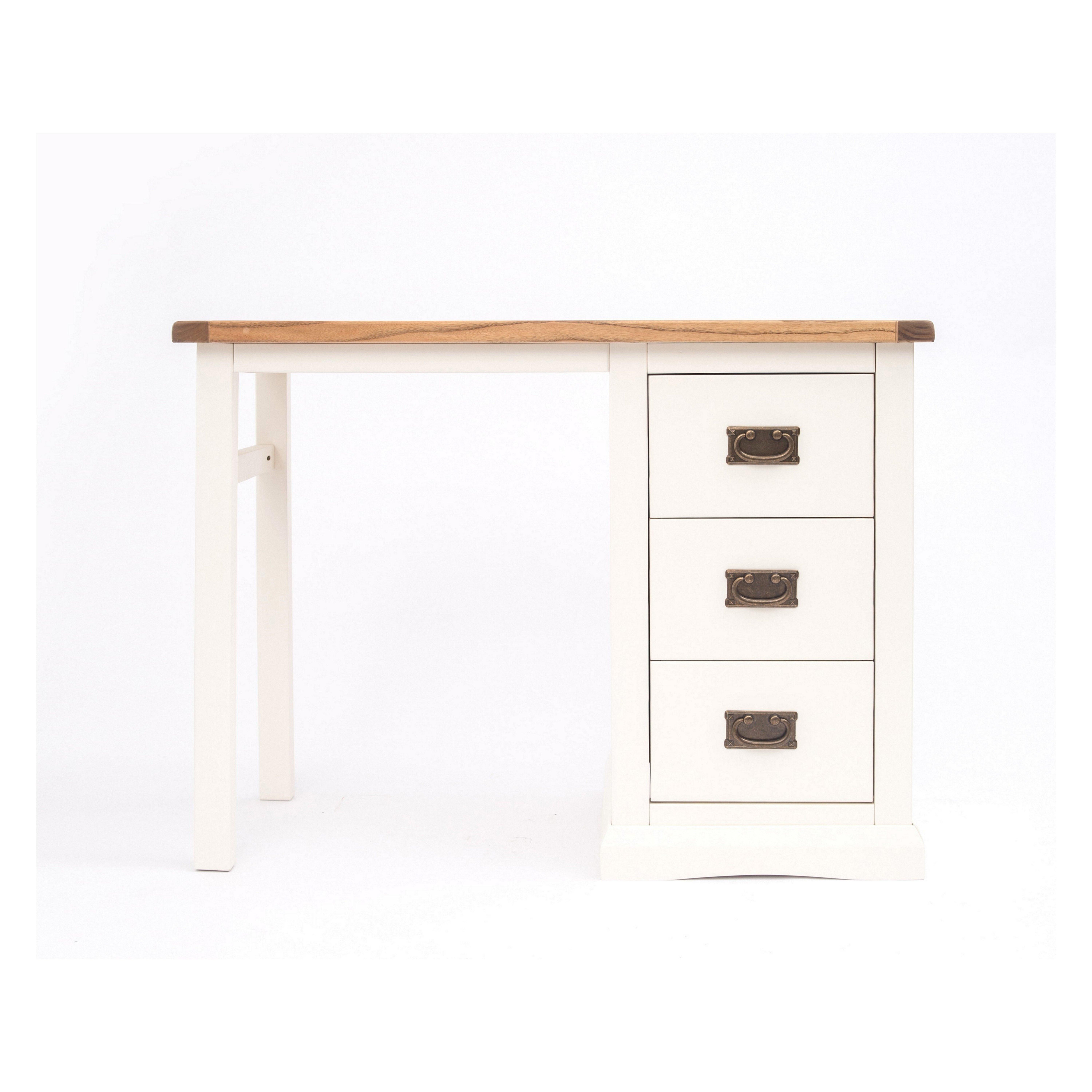 Cabinet Bits Cosenza 3 Drawer Desk - Dressing Table Brass Drop Handle in Off-White