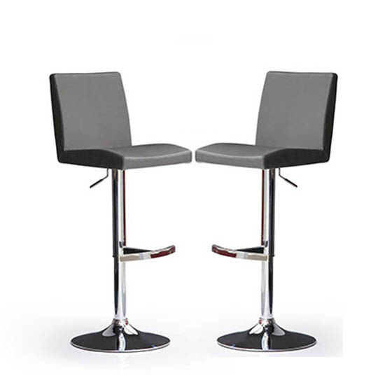 Lopes Bar Stools In Grey Faux Leather in A Pair
