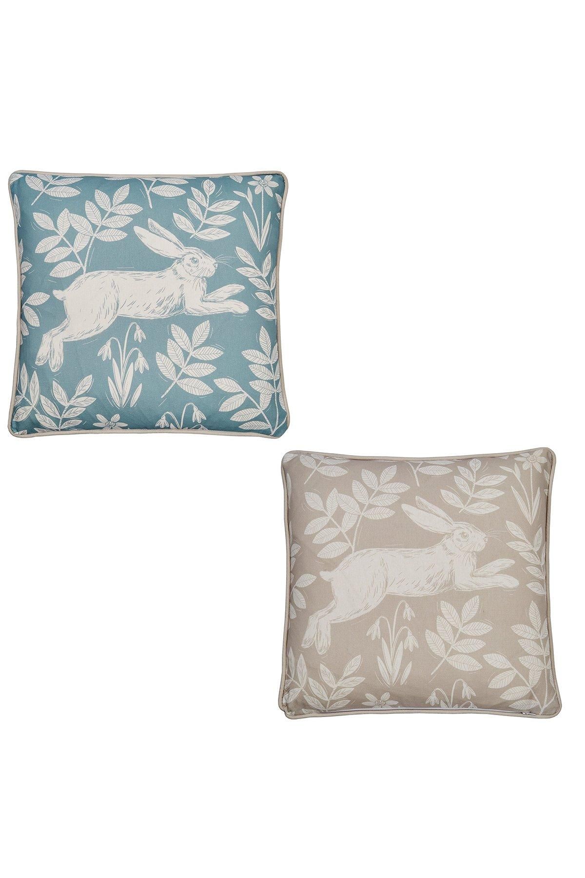 Dreams & Drapes 'Spring Rabbit' Outdoor Water & UV Resistant Garden Filled Bench Cushion in Duck Egg Blue 4