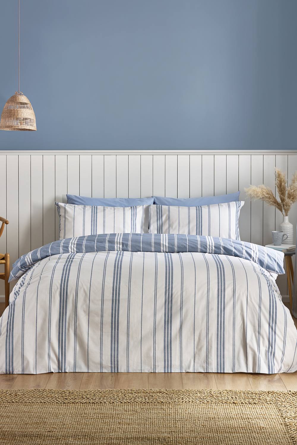 Catherine Lansfield 'Harbour Stripe' Reversible Duvet Cover Set in Blue