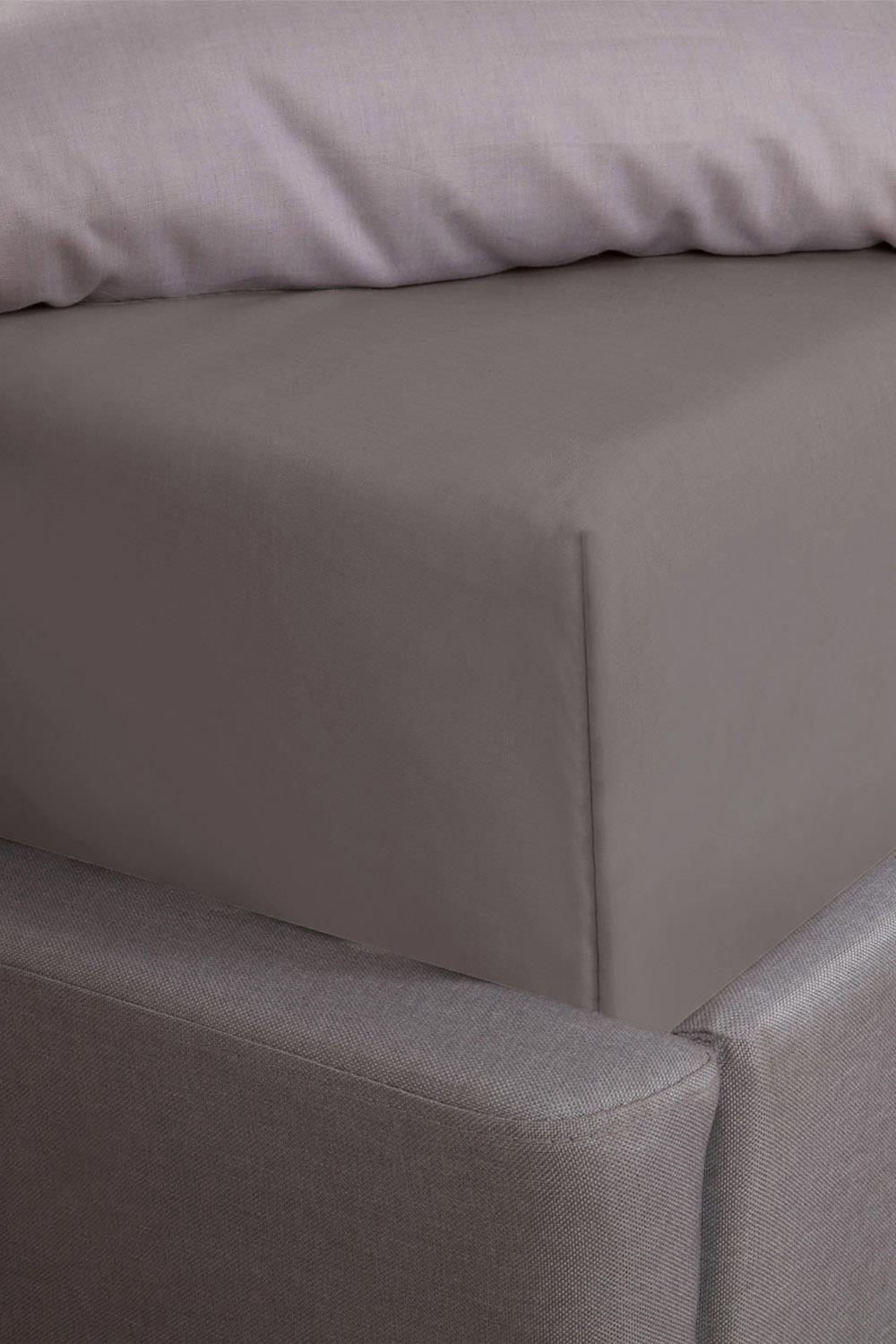 OHS Luxury Plain Dyed Cotton 30cm Deep Fitted Bed Sheet in Grey | Size: Double Fitted