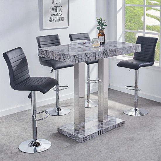Melange Gloss Marble Effect Bar Table 4 Ripple Black Bar Stool
