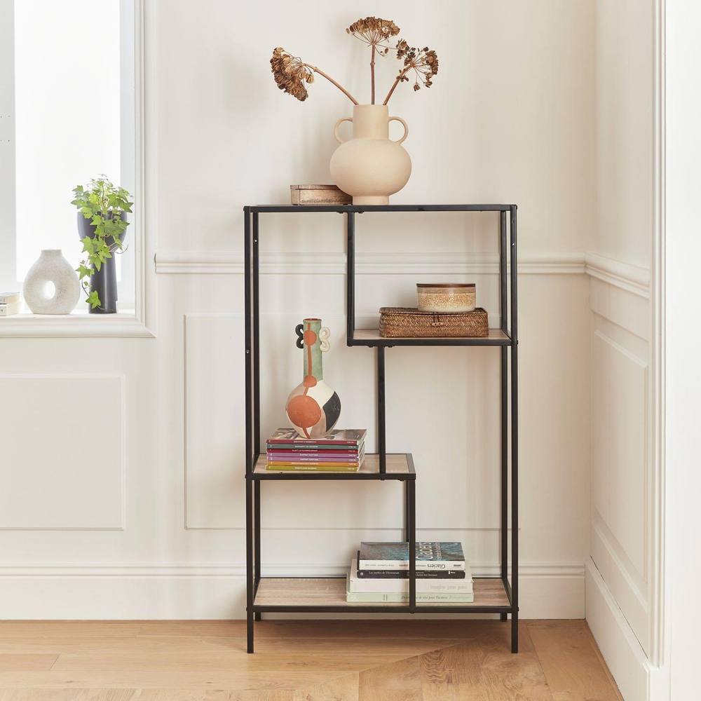 sweeek 4-level Industrial Bookshelf In Metal & Wood Effect in Light Brown