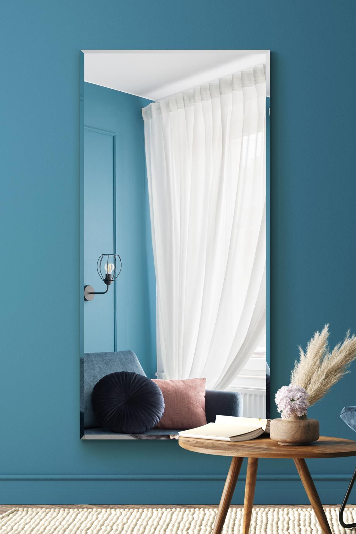 MirrorOutlet All Glass Modern Bevelled Wall or Leaner Mirror 59" X 24" (150x60CM) in Silver