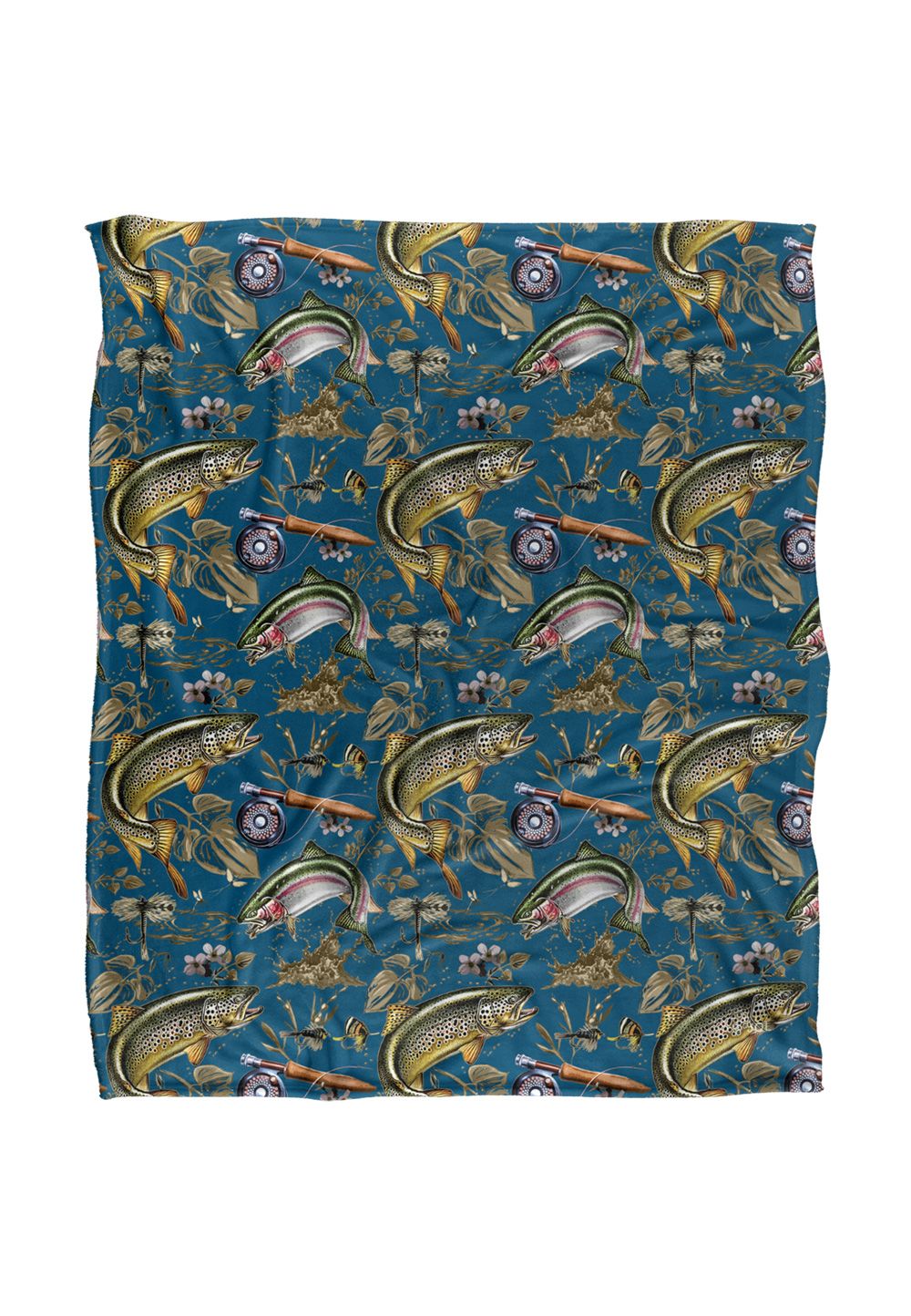 JQ Licensing Jl-Jp-Jq Trout Tiki Fishing Pattern 2 Silky Touch Super Soft Throw Blanket 152 X 127 cm in White