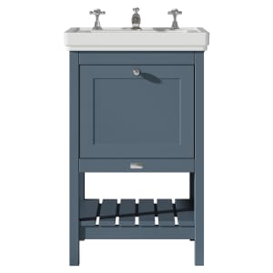 Bayswater Hartleigh Stiffkey Blue Traditional Freestanding Vanity Unit & 3 Tap Hole White Recessed Basin - 500mm