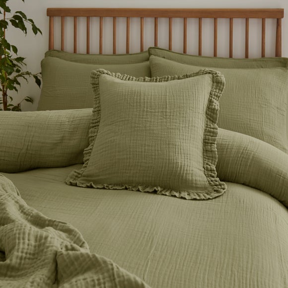 Cotton Muslin Frilled Cushion Cover