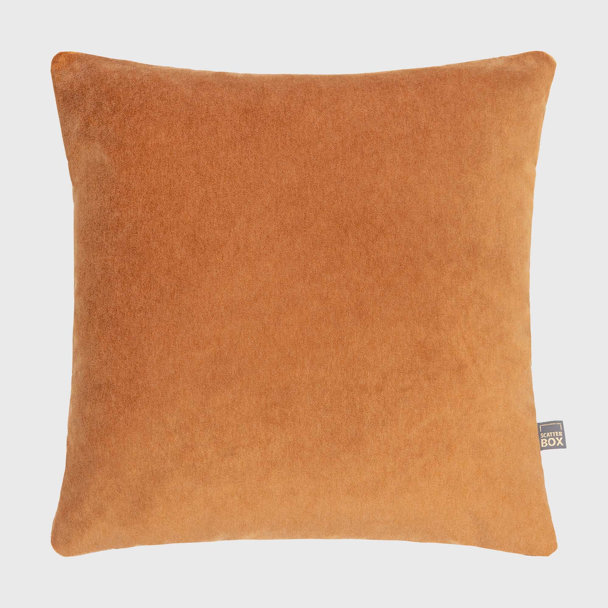 Plush Bronze Velvet Cushion, Square, Orange | Barker & Stonehouse