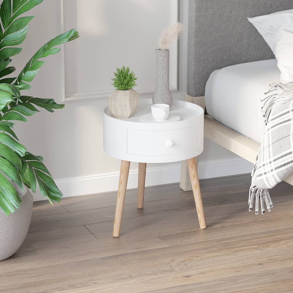 HOMCOM Coffee Table Furniture Bedroom Round Corner Drawer Storage Unit in White