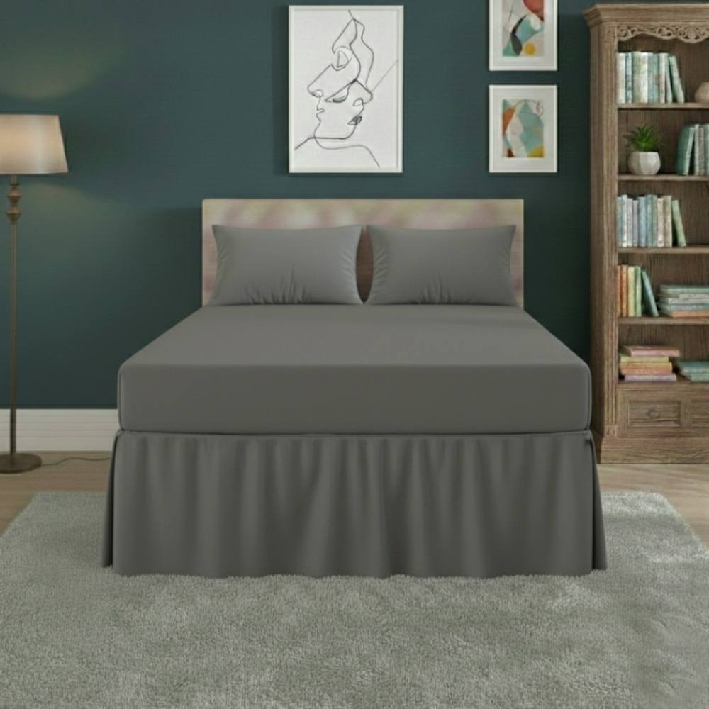 Snug City Fitted Valance Bed Sheet Polycotton Mattress Cover & Frill Easy Care in Grey