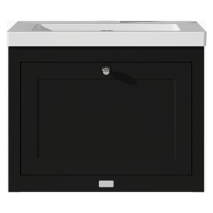 Bayswater Hartleigh Matt Black Traditional Wall Hung Vanity Unit & 1 Tap Hole Modern Recessed Basin - 600mm