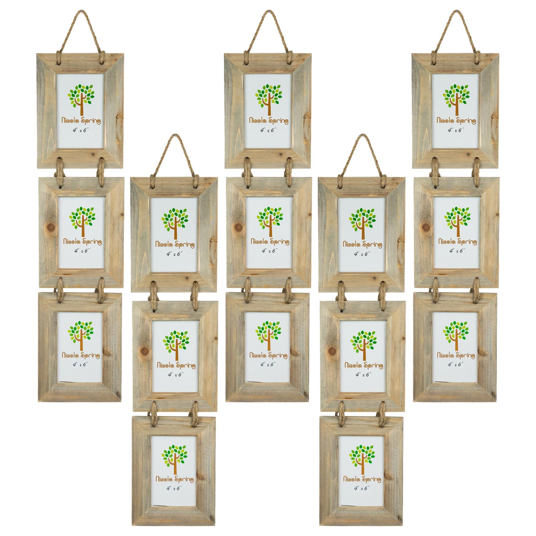 Nicola Spring Rustic Wooden Hanging 3 Photo Frames - 4 x 6" - Natural - Pack of 5