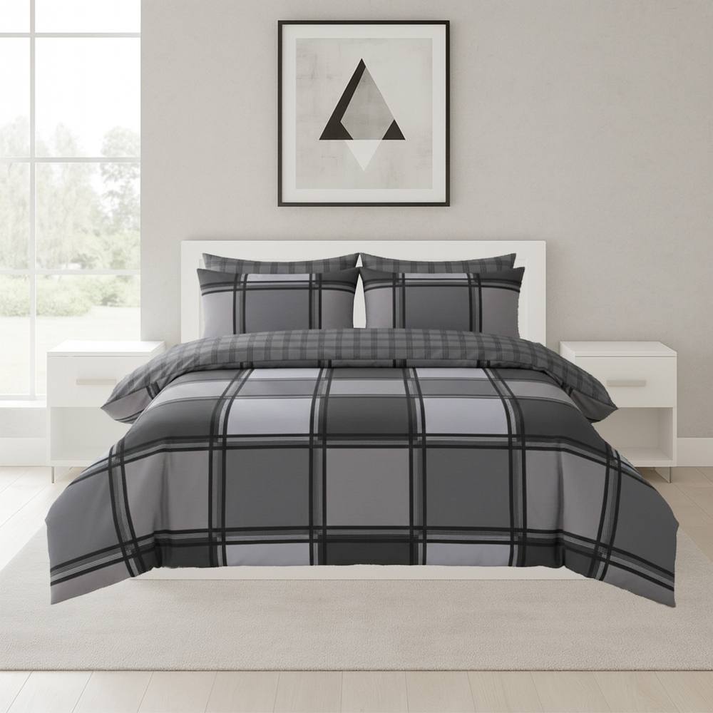 Snug City Box Print Duvet Cover Set Contemporary Square Pattern Bedding in Grey