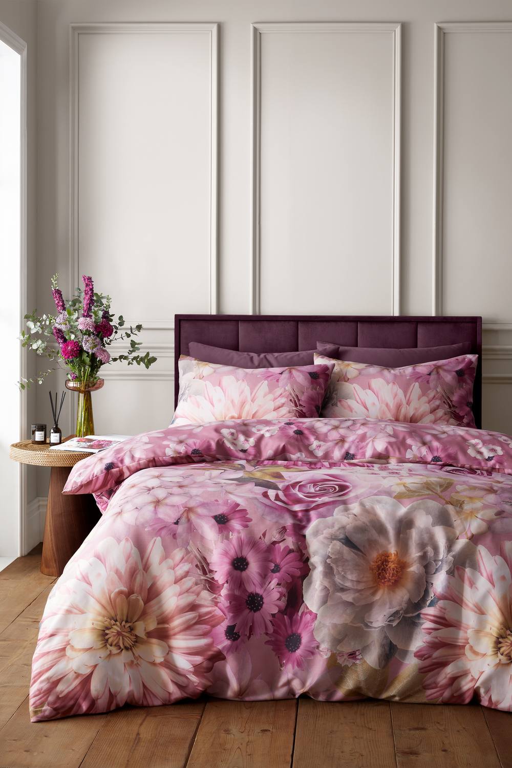 RHS x Catherine Lansfield 'Rosemoor Floral' So Soft Duvet Cover Set in Pink