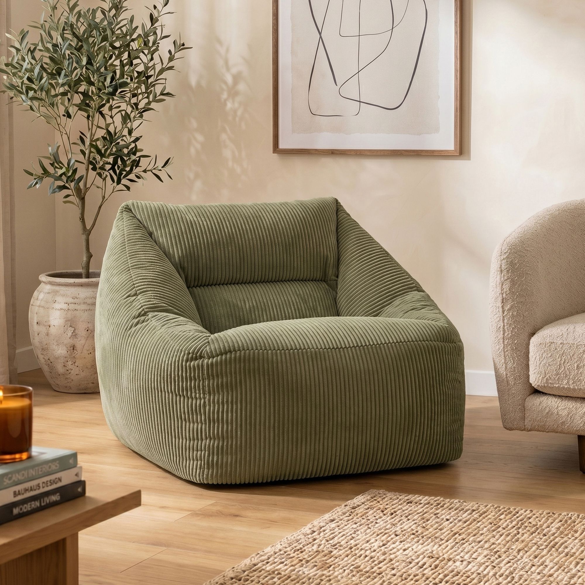 icon Natalia Jumbo Corduroy Bean Bag Armchair in Green