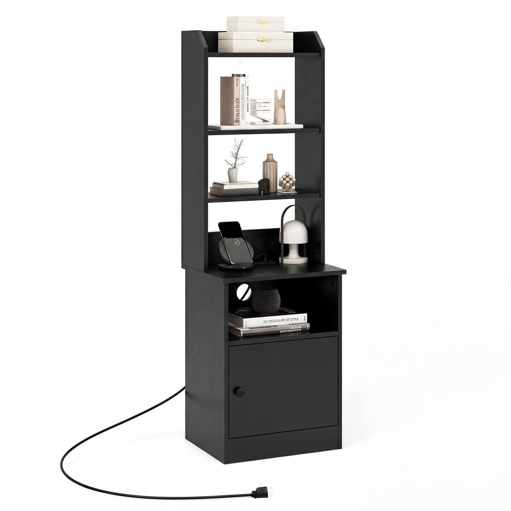 Costway 6-Tier Nightstand Home Organizer Wooden Storage Cabinet Bedside Tables in Black