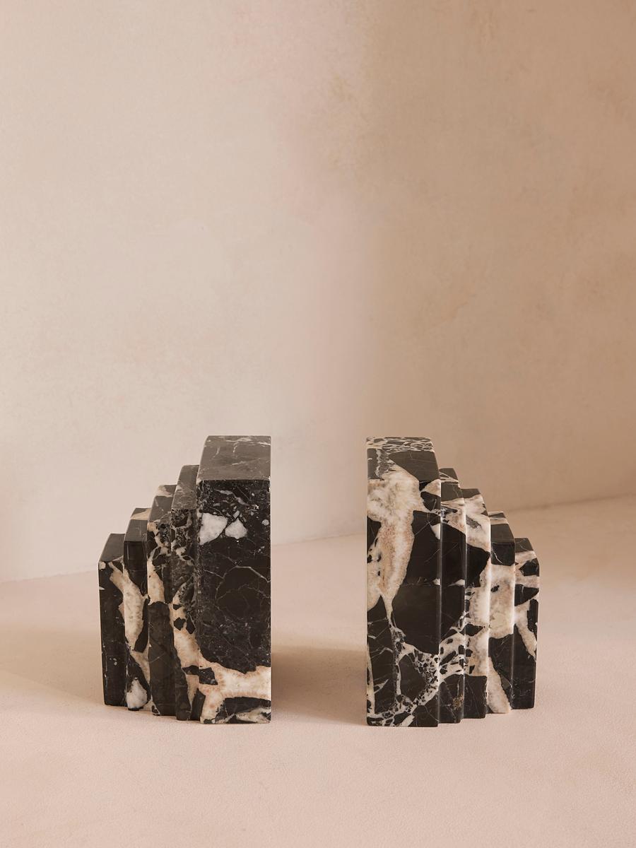 Lola Bookends, Black Bulgari Marble