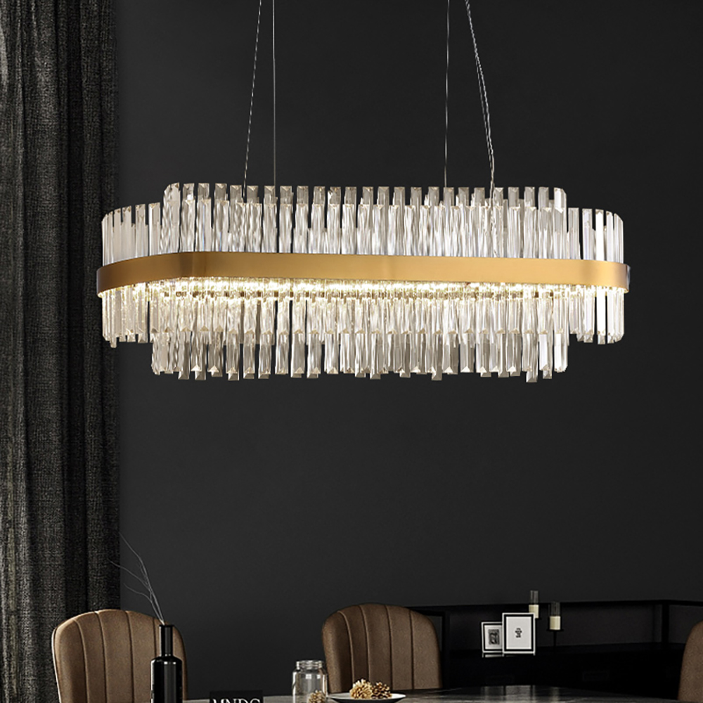 Fixedo Modern Crystal LED Kitchen Island Light in Brass with Adjustable Cables