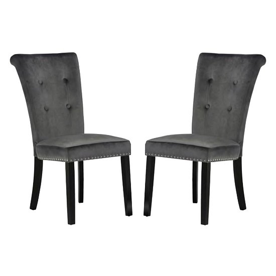 Wodan Velvet Dining Chair In Grey With Black Legs In A Pair