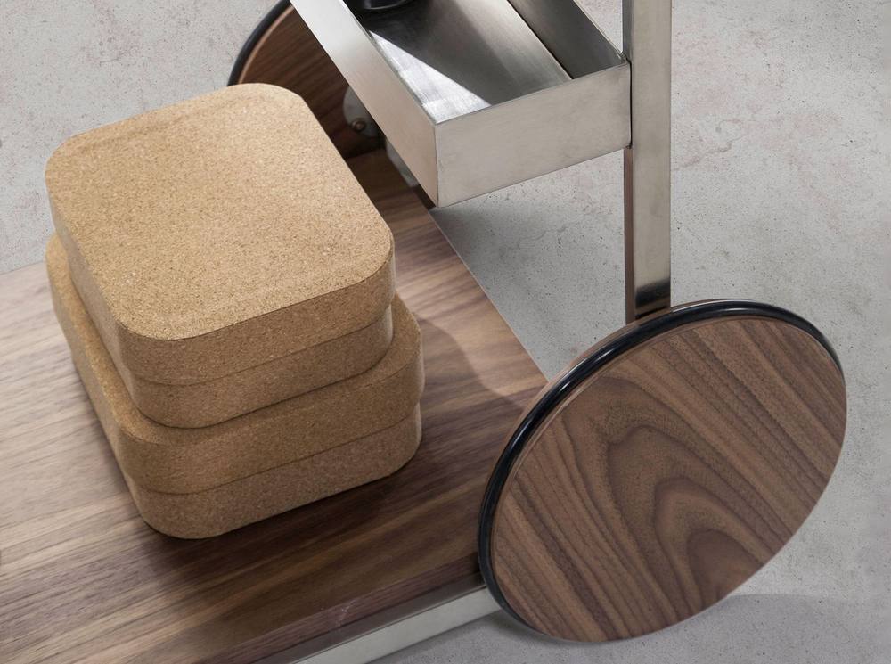 Angel Cerda Minibar Trolley Polished Steel & Walnut Veneer in Brown 6