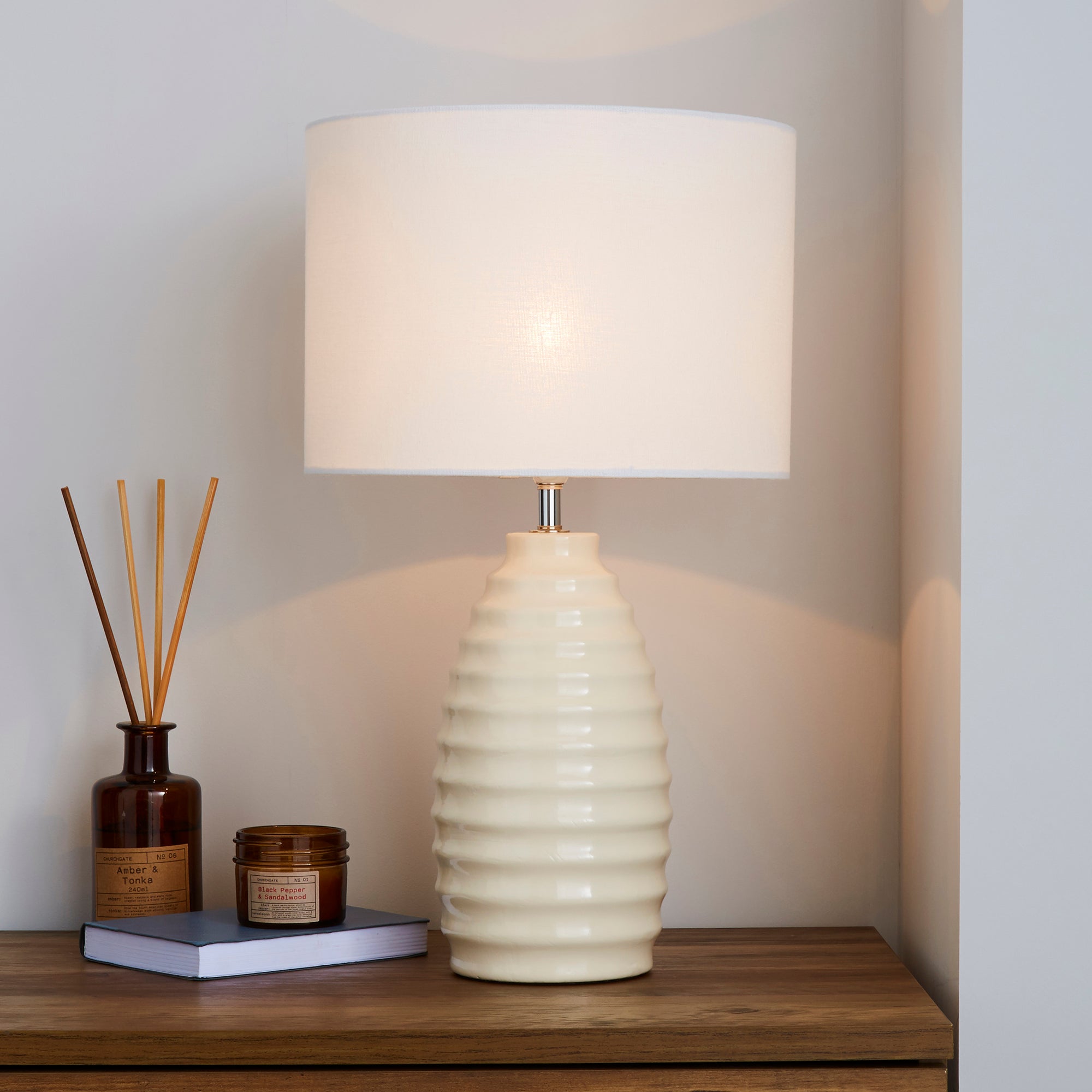 Norden Ribbed Ceramic Ivory Table Lamp White