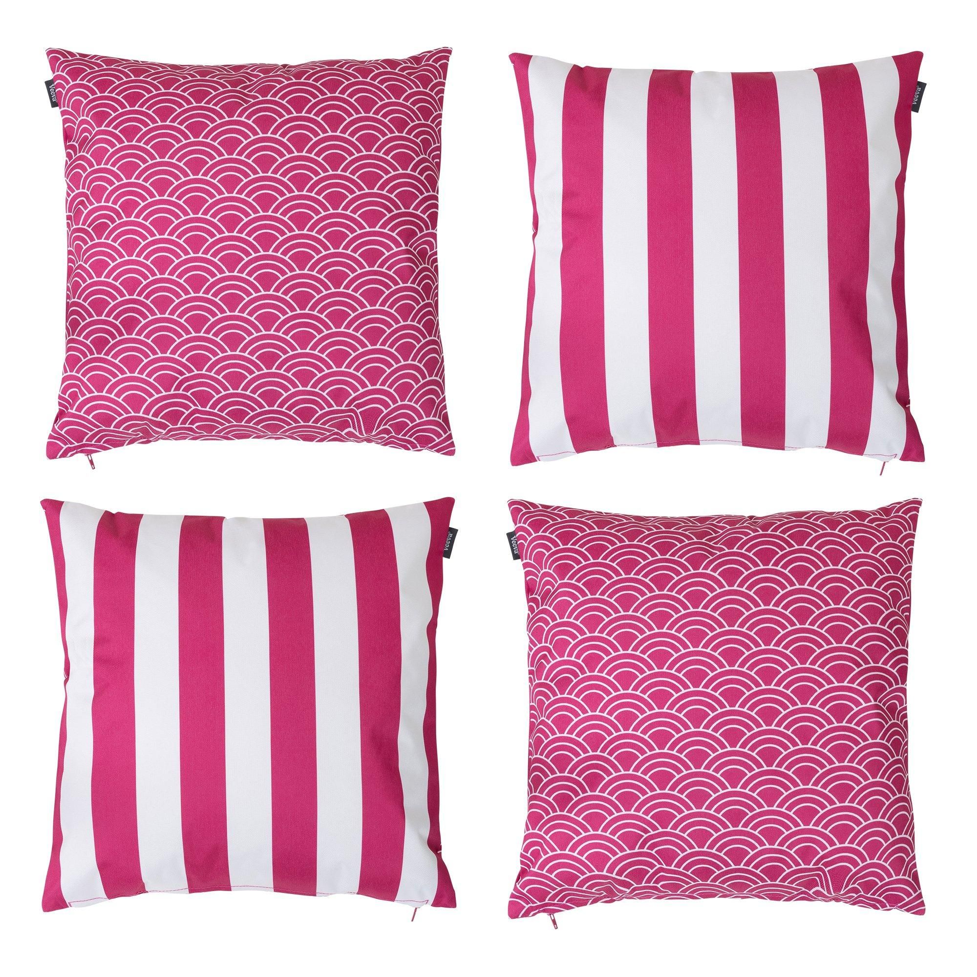 icon Indoor & Outdoor Deck Stripe Set of 4 Pink Outdoor Waterproof Cushion
