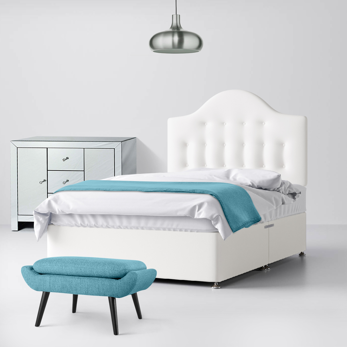 Victor Buttoned White Fabric Ottoman Divan Bed - 4ft Small Double