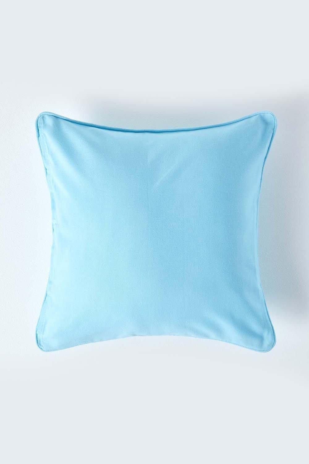 Homescapes Cotton Plain Cushion Cover in Blue