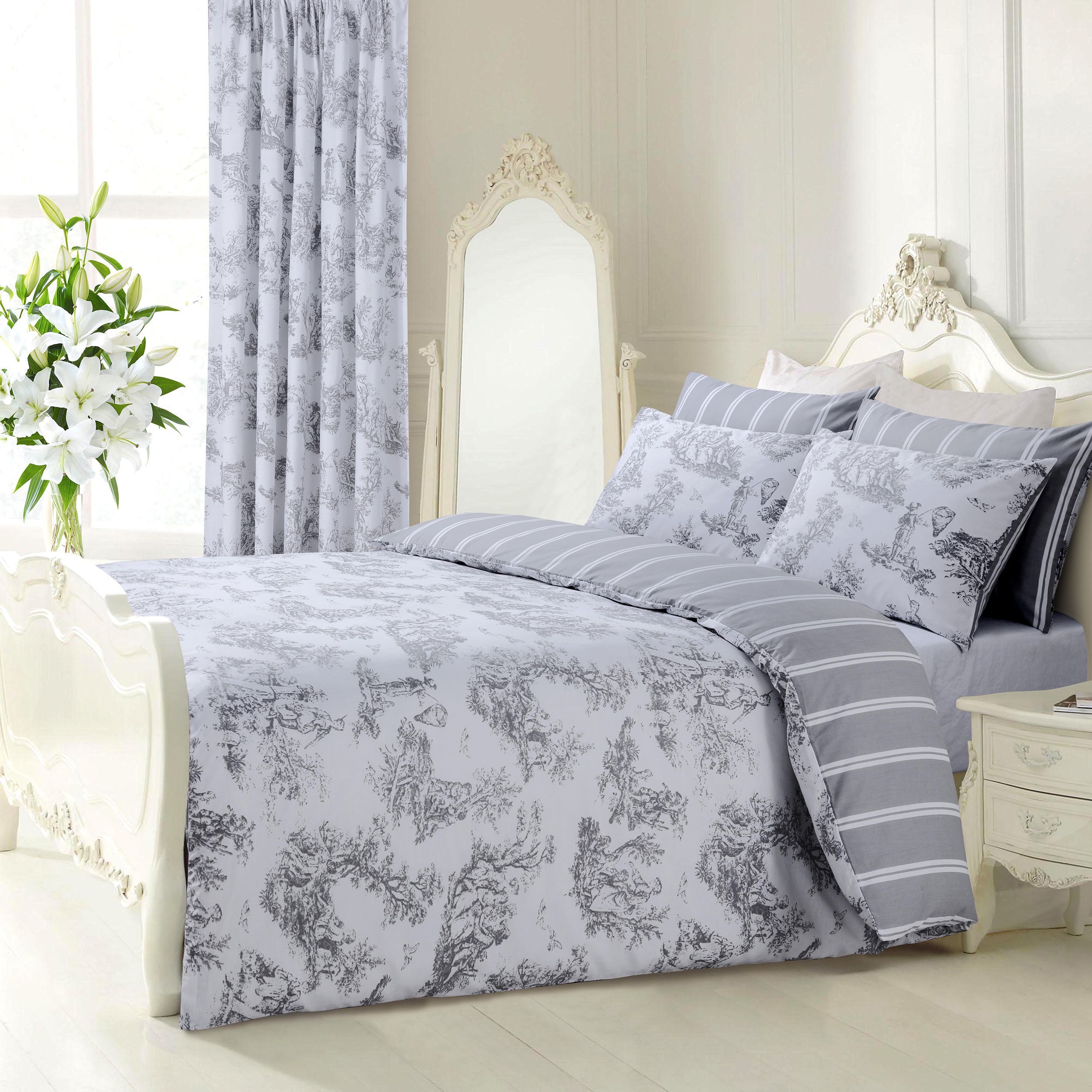 Velosso Toille Cotton Rich Printed Duvet Cover & Pillowcase Set in Grey
