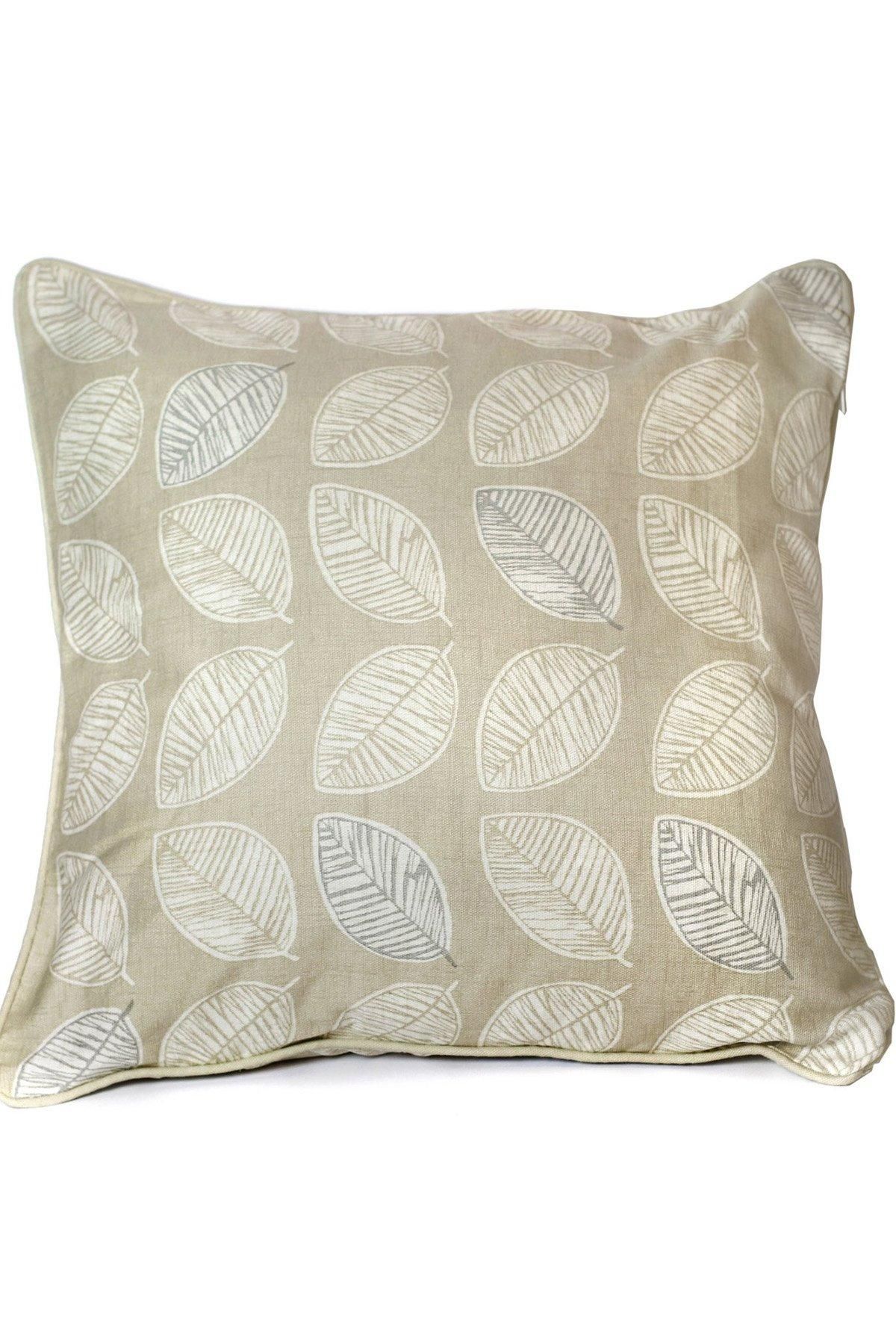 Fusion 'Delft' Hand Drawn Leaf Print Filled 100% Cotton Cushion in Natural